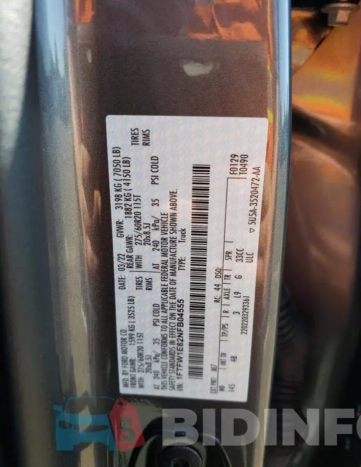 1FTFW1E82NFB04555 Photo# 12