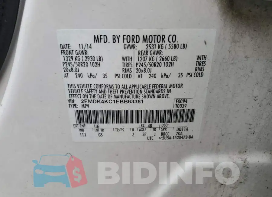 2FMDK4KC1EBB63381 Photo# 14