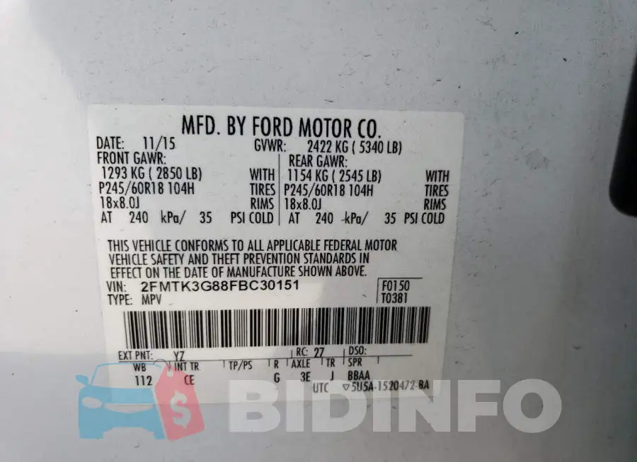 2FMTK3G88FBC30151 Photo# 13