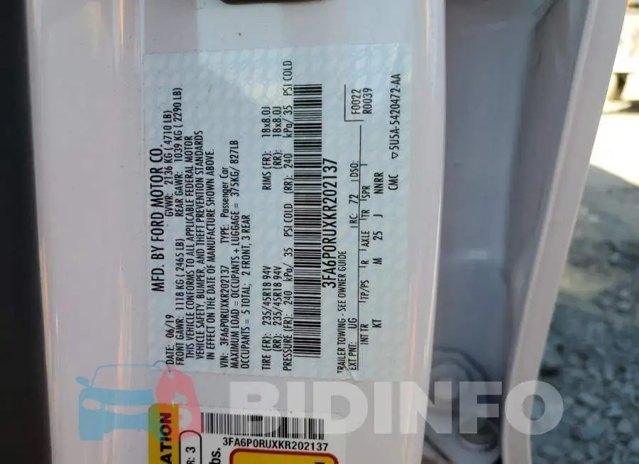3FA6P0RUXKR202137 Photo# 13