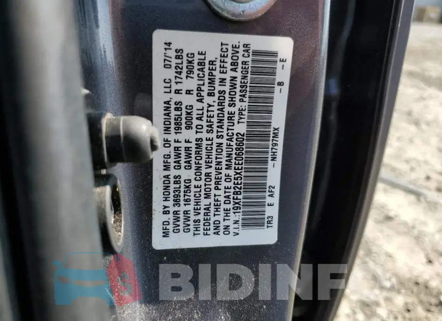 19XFB2E5XEE068602 Photo# 12
