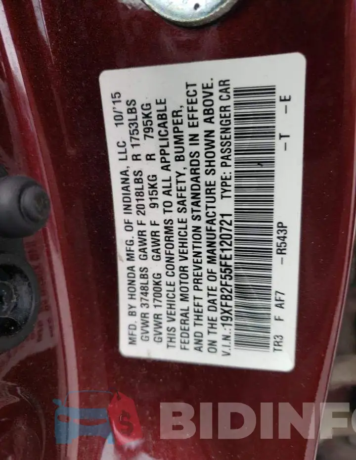 19XFB2F55FE120721 Photo# 12