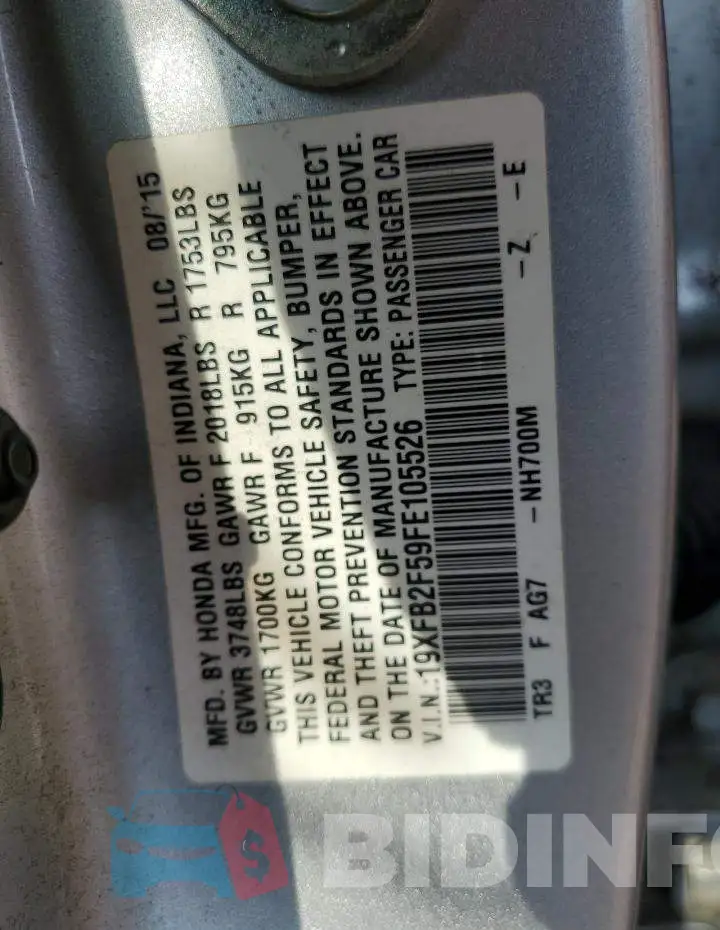 19XFB2F59FE105526 Photo# 12
