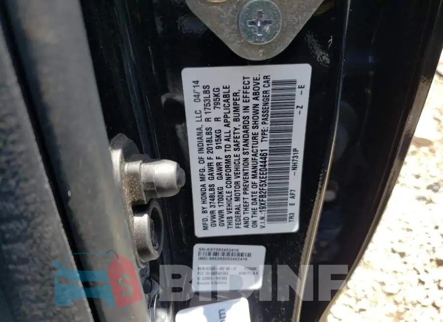 19XFB2F5XEE044461 Photo# 12