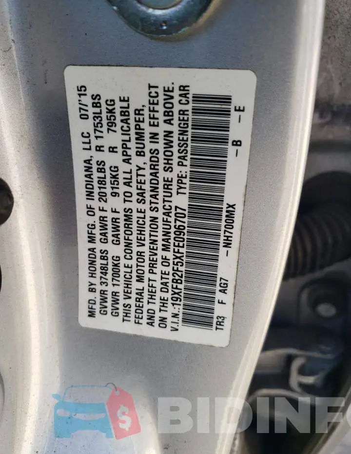 19XFB2F5XFE096707 Photo# 12