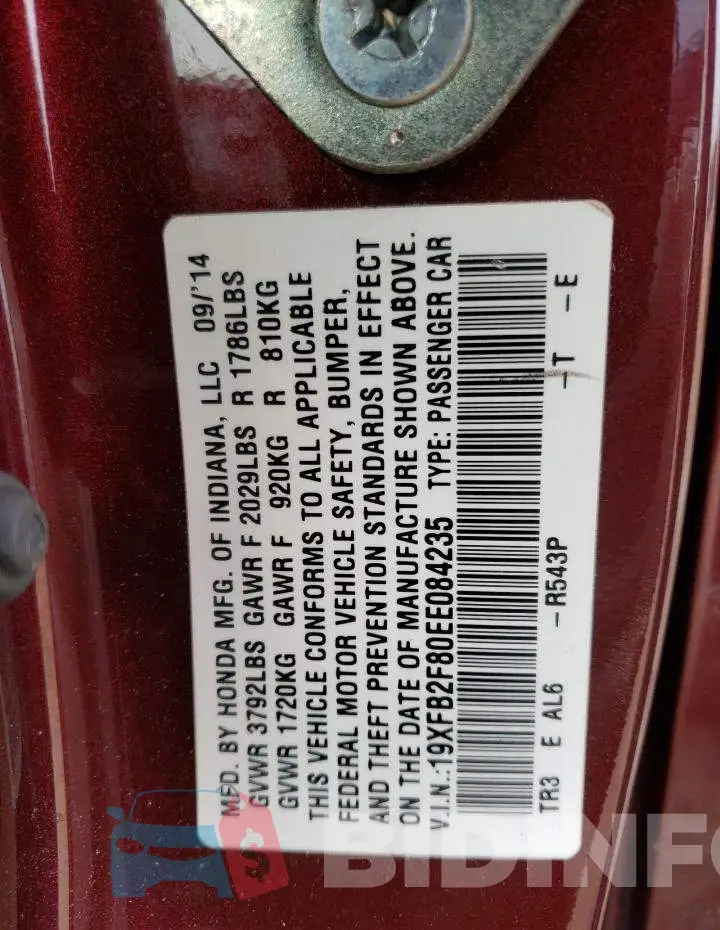 19XFB2F80EE084235 Photo# 12