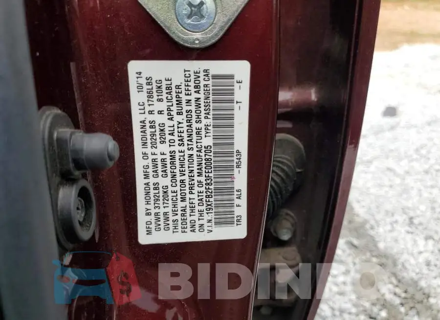 19XFB2F83FE008705 Photo# 12