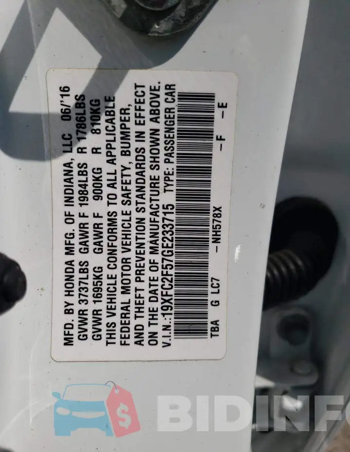 19XFC2F57GE233715 Photo# 13