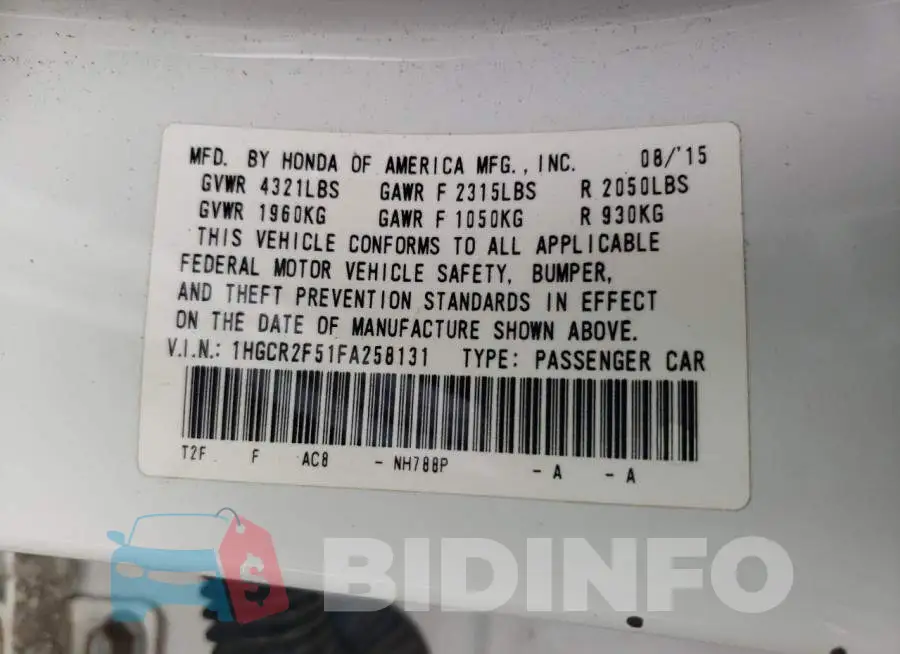 1HGCR2F51FA258131 Photo# 12