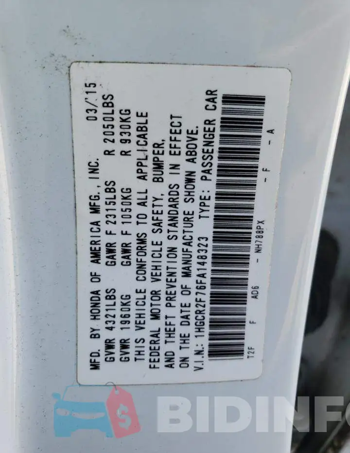 1HGCR2F76FA148323 Photo# 12