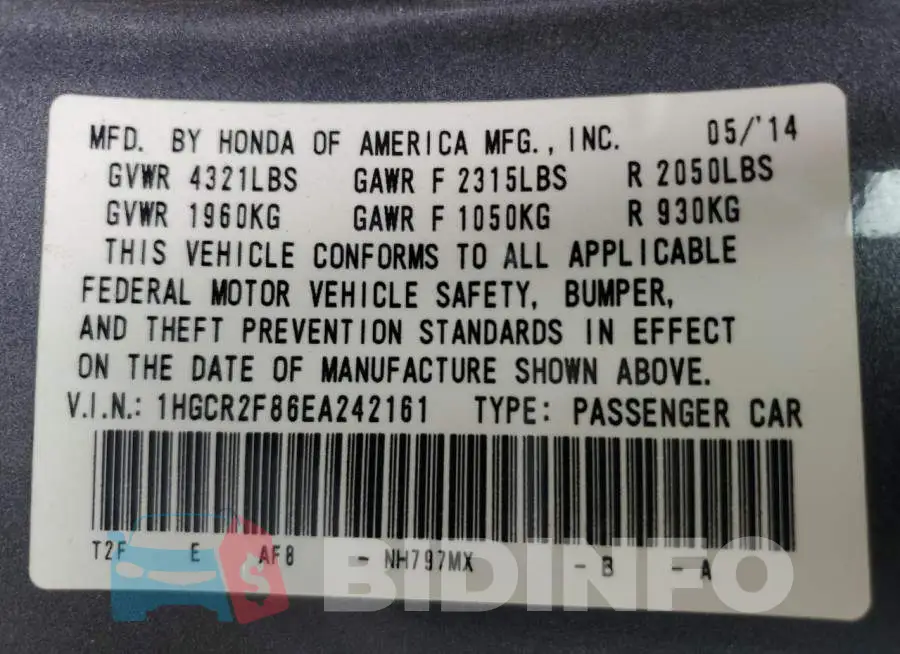 1HGCR2F86EA242161 Photo# 12