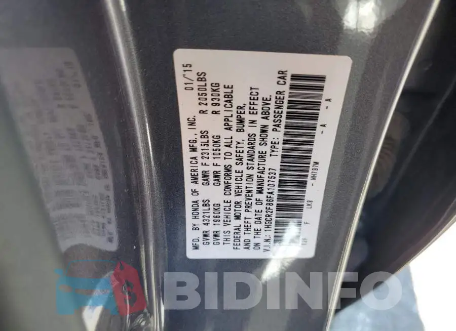 1HGCR2F86FA107537 Photo# 12