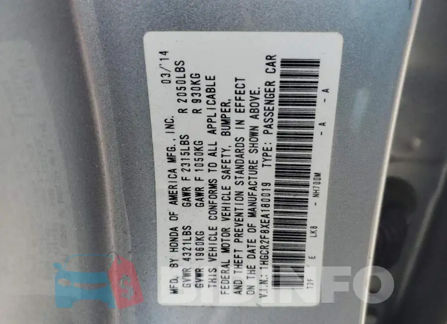 1HGCR2F8XEA180019 Photo# 12