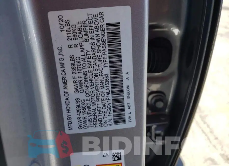 1HGCV1F14LA153663 Photo# 12