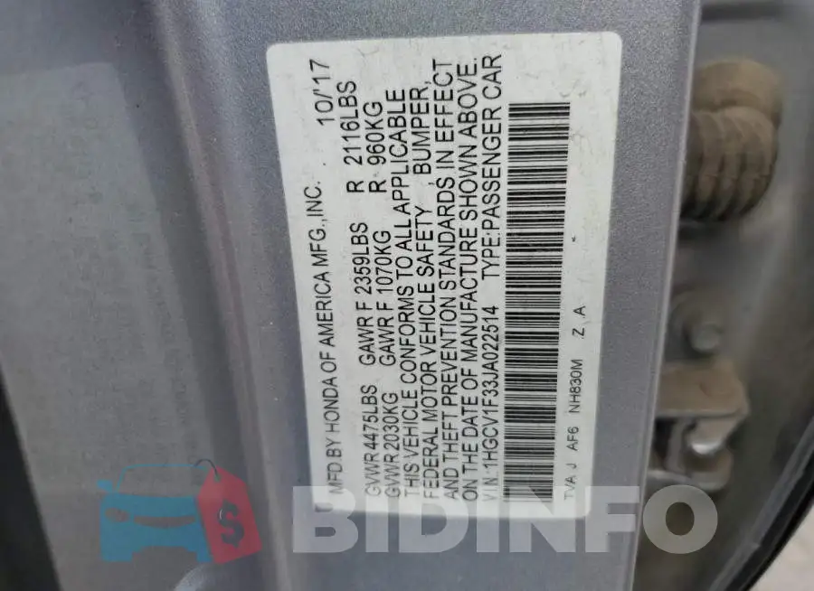 1HGCV1F33JA022514 Photo# 13