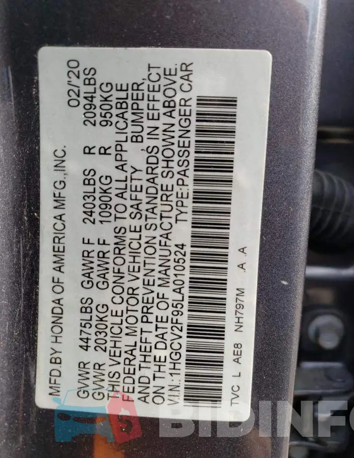 1HGCV2F95LA010524 Photo# 12