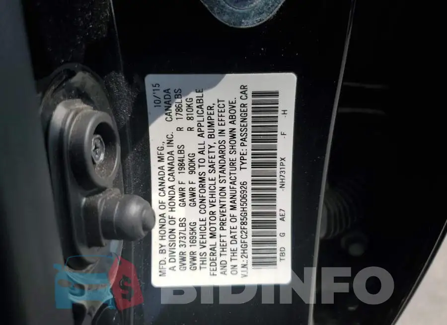 2HGFC2F85GH506926 Photo# 12
