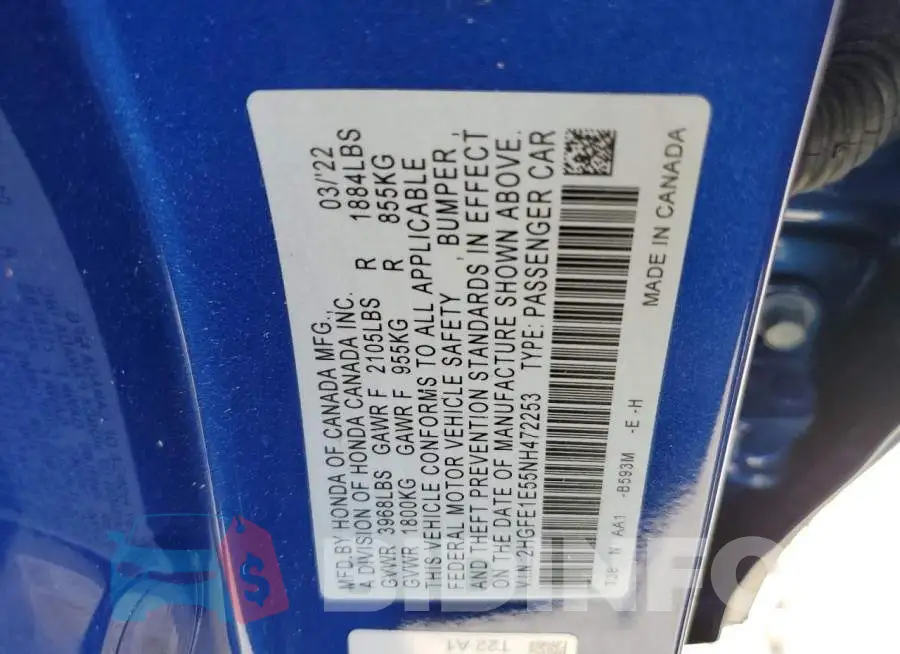 2HGFE1E55NH472253 Photo# 12
