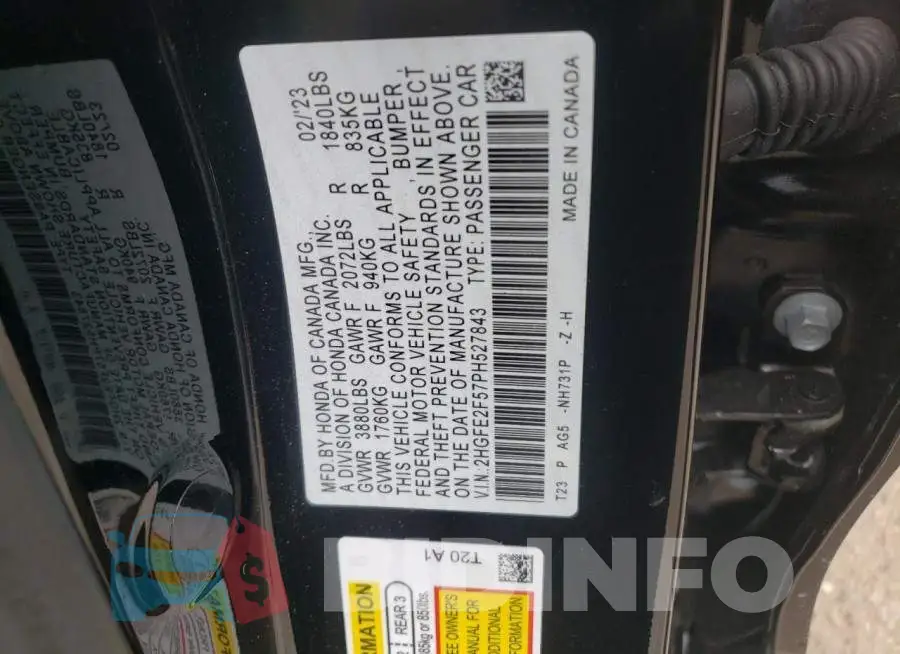 2HGFE2F57PH527843 Photo# 12