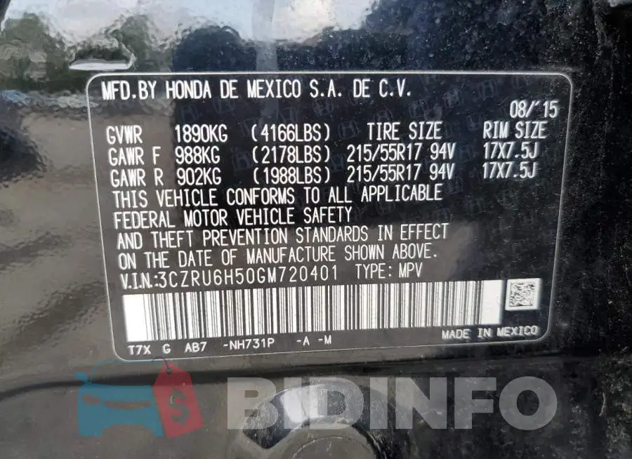 3CZRU6H50GM720401 Photo# 13