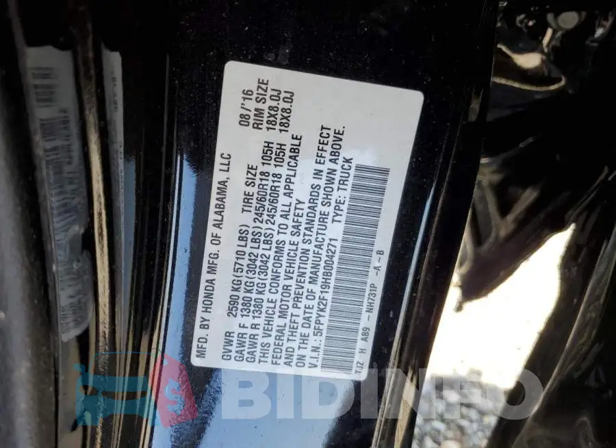 5FPYK2F19HB004271 Photo# 13