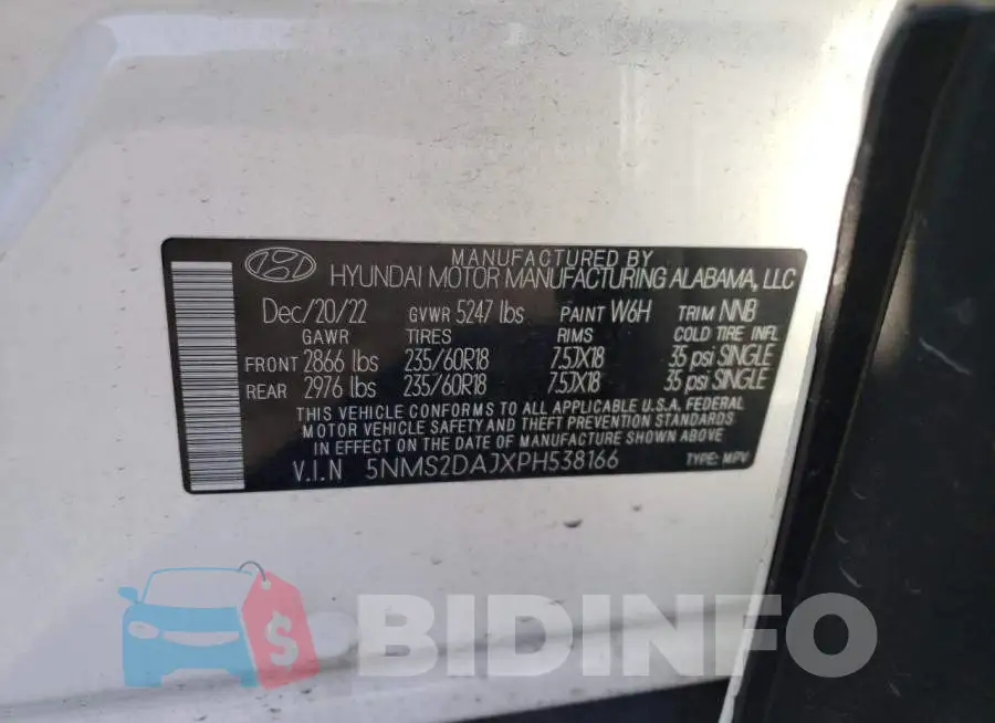 5NMS2DAJXPH538166 Photo# 12