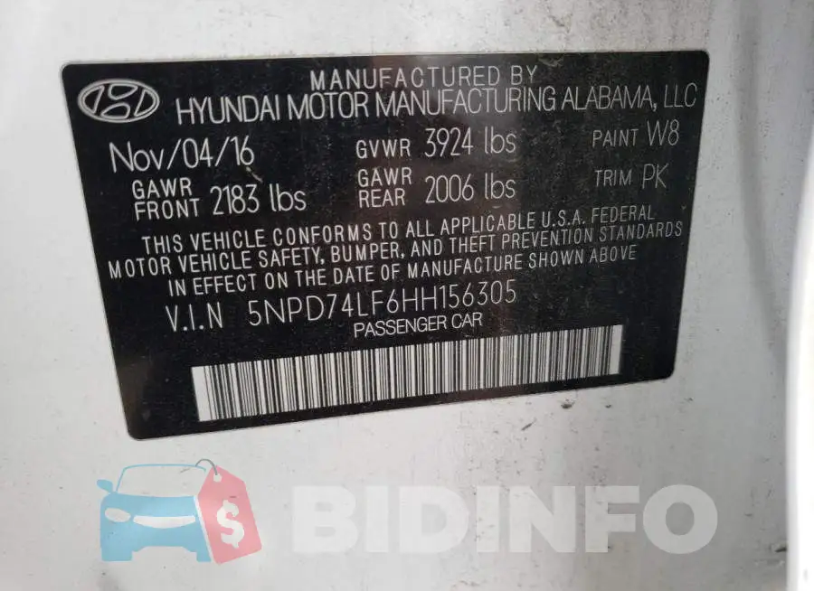5NPD74LF6HH156305 Photo# 12