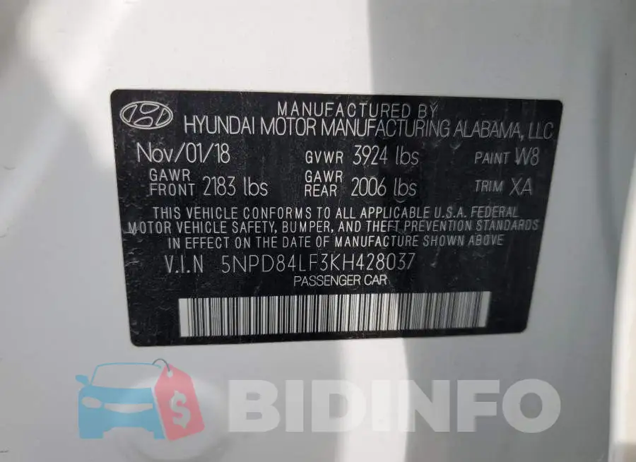 5NPD84LF3KH428037 Photo# 12