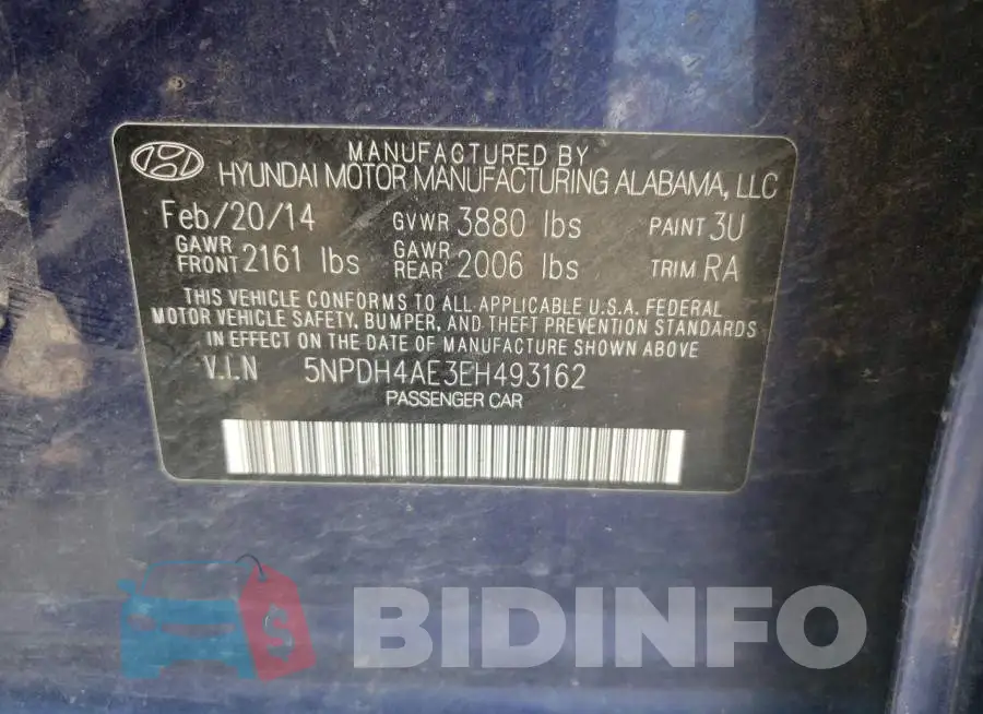5NPDH4AE3EH493162 Photo# 12
