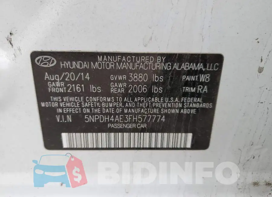 5NPDH4AE3FH577774 Photo# 12
