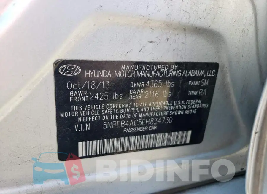 5NPEB4AC5EH834730 Photo# 12