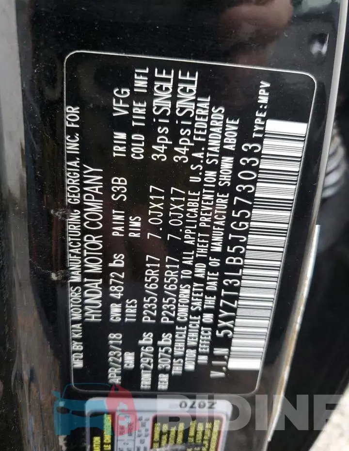 5XYZT3LB5JG573033 Photo# 12