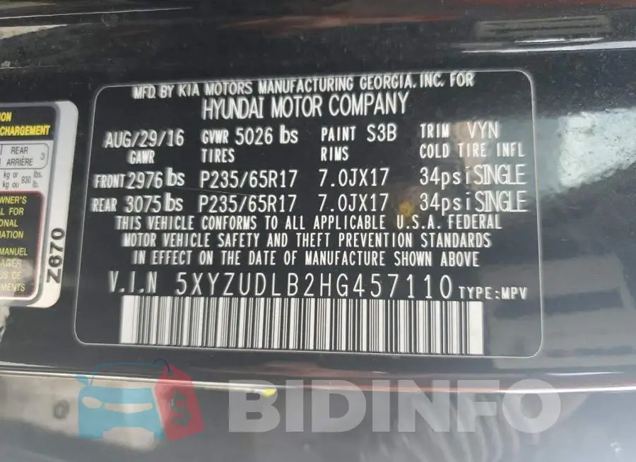 5XYZUDLB2HG457110 Photo# 13
