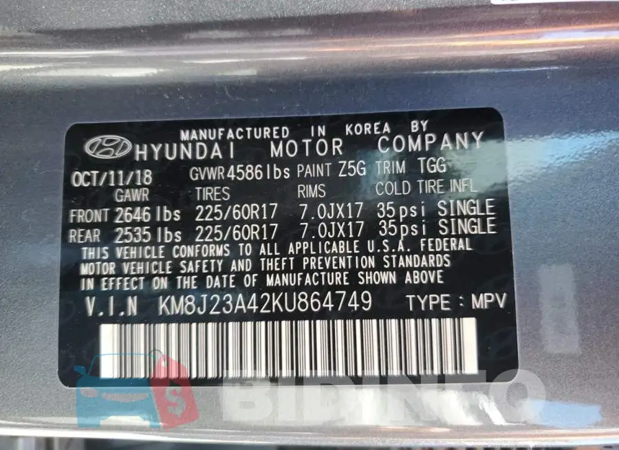 KM8J23A42KU864749 Photo# 13