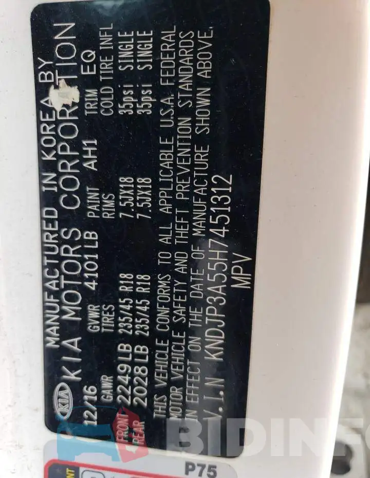 KNDJP3A55H7451312 Photo# 13