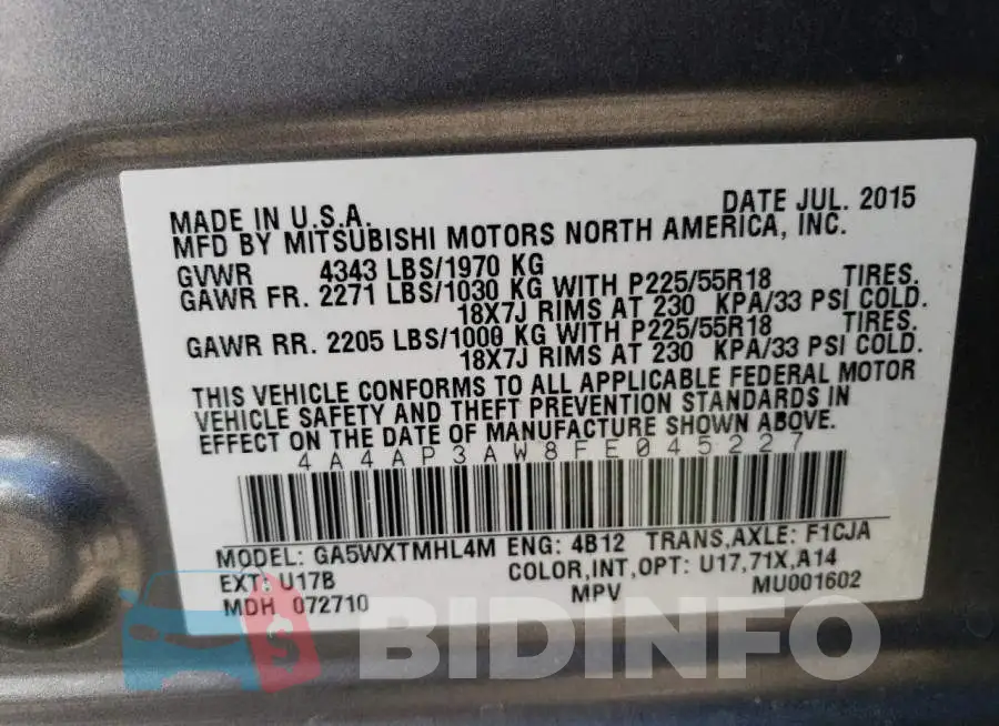 4A4AP3AW8FE045227 Photo# 14