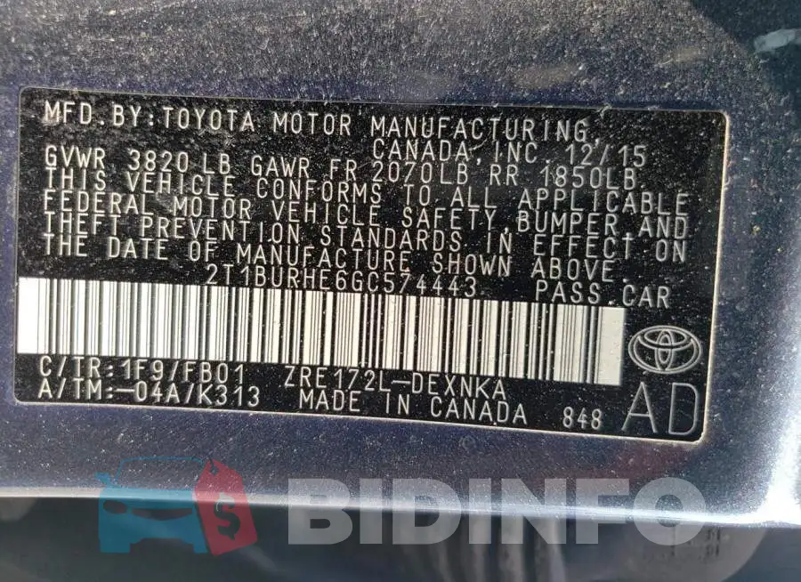 2T1BURHE6GC574443 Photo# 12