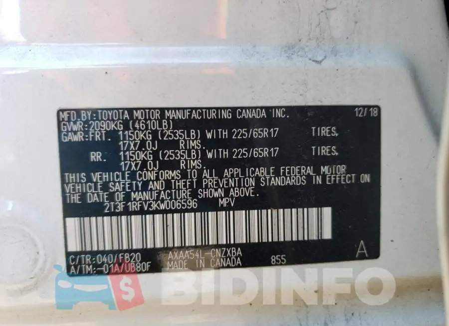 2T3F1RFV3KW006596 Photo# 13