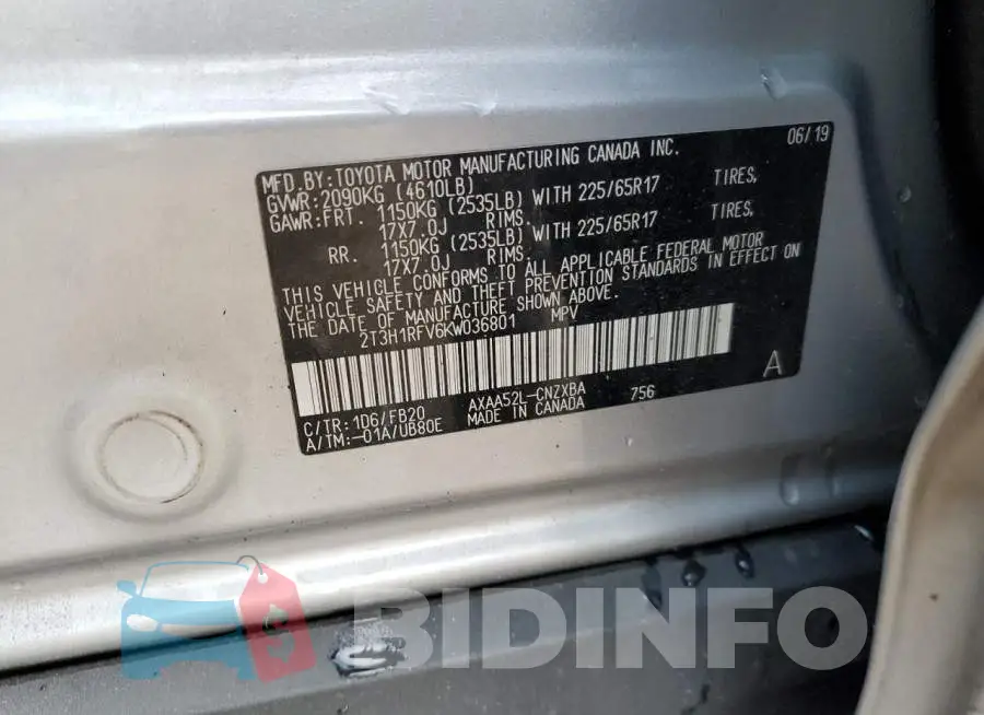 2T3H1RFV6KW036801 Photo# 12