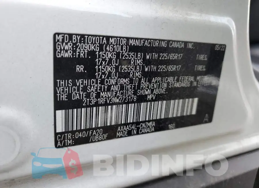 2T3P1RFV3NW273178 Photo# 13