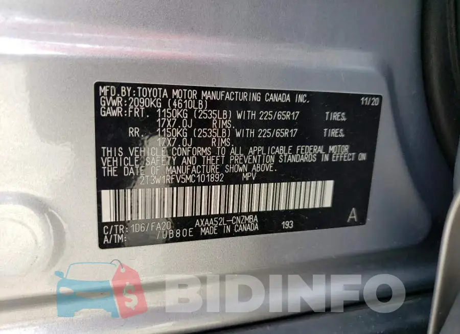 2T3W1RFV5MC101892 Photo# 14