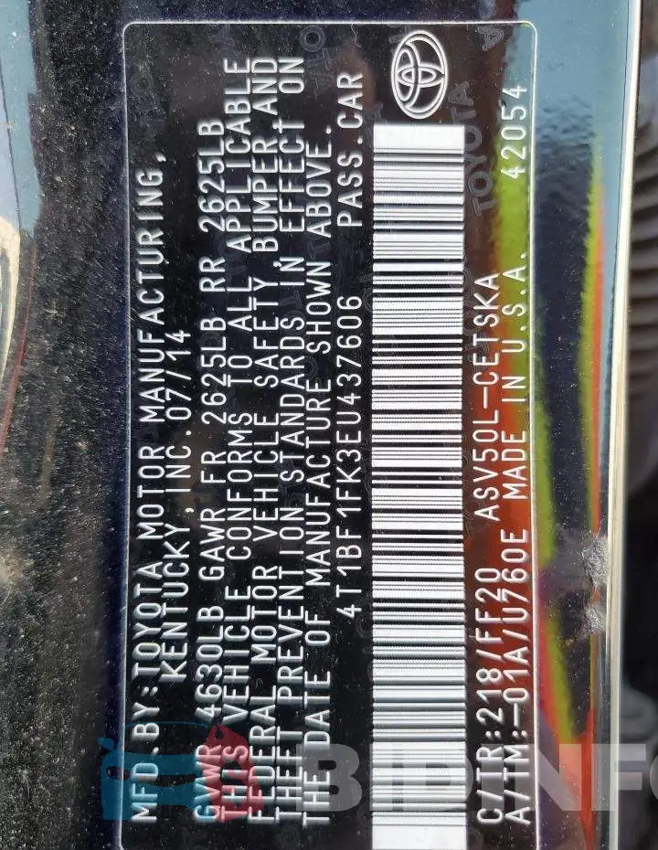 4T1BF1FK3EU437606 Photo# 12