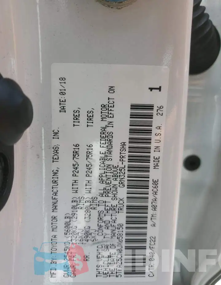 5TFAZ5CN0JX058150 Photo# 12