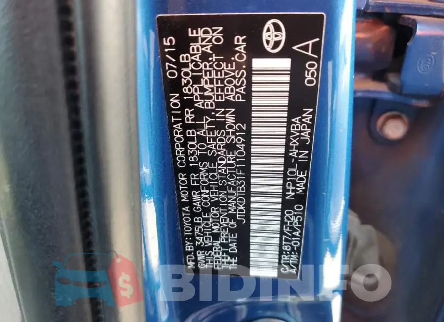 JTDKDTB31F1104912 Photo# 12