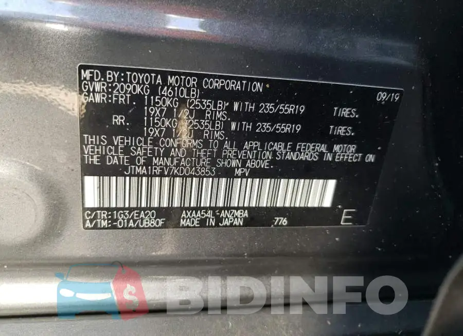 JTMA1RFV7KD043853 Photo# 12