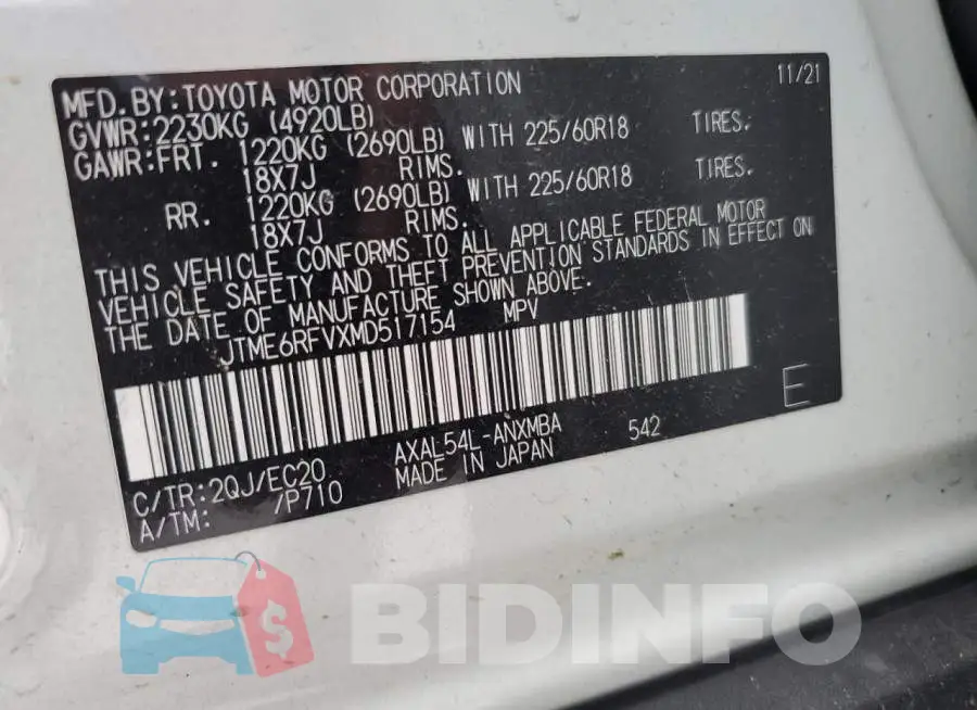 JTME6RFVXMD517154 Photo# 12