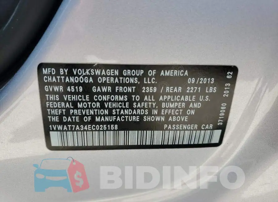 1VWAT7A34EC025158 Photo# 12