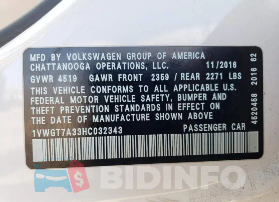 1VWGT7A33HC032343 Photo# 12