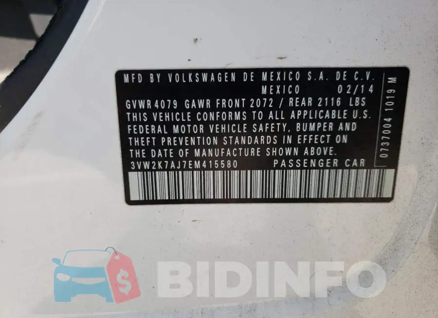 3VW2K7AJ7EM415580 Photo# 12