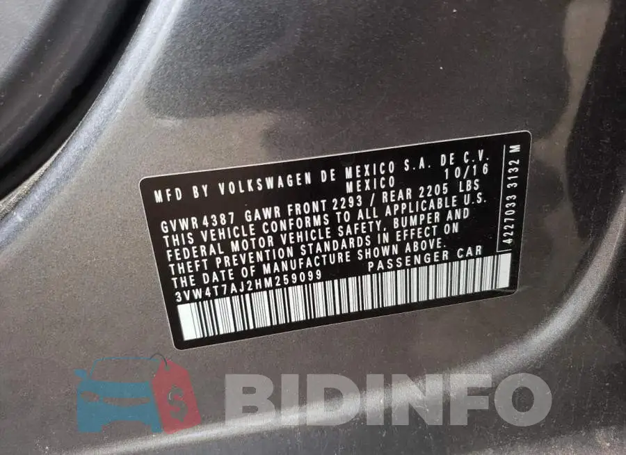 3VW4T7AJ2HM259099 Photo# 12
